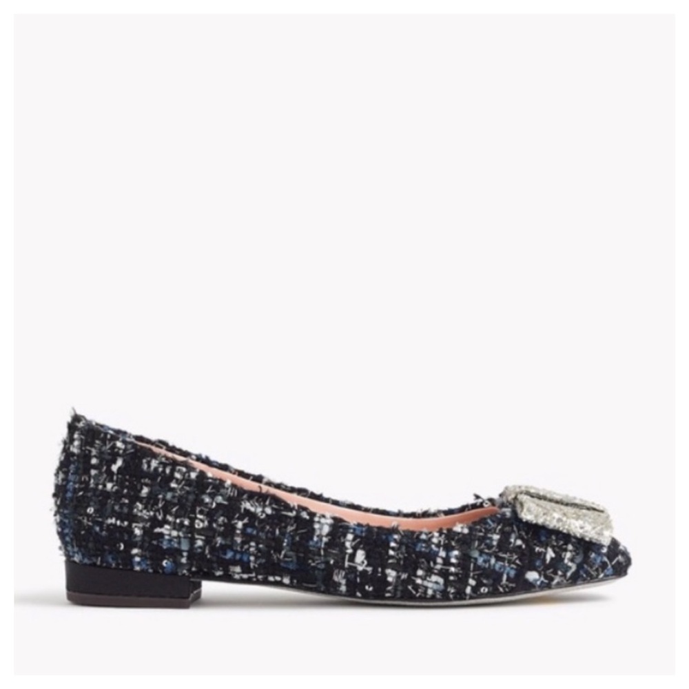 🌺 J. Crew Tweed Glitter Bow Shoes 7.5 - Picture 2 of 4